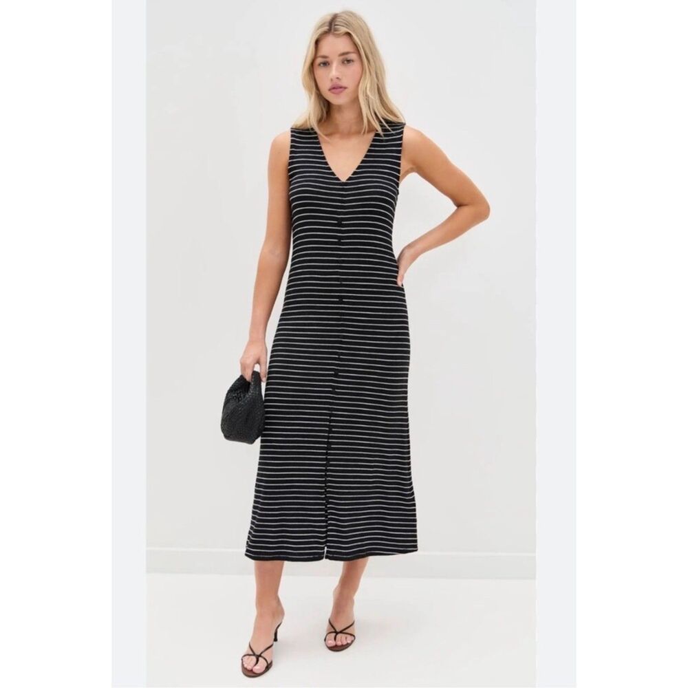 rag & bone The Knit Button-Front Striped Midi-Dress Size L